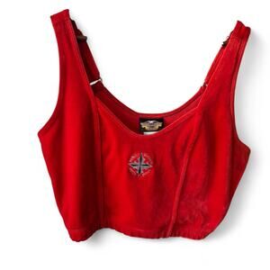 Y2K Harley Davidson Red Moto Tank-Embroidered Emblem – Biker L/XL